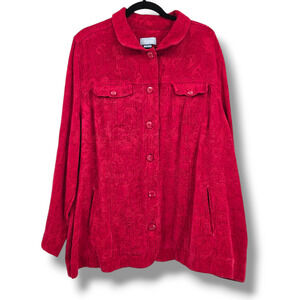 Liz & Me Women's Plus Button Front Collared Tapestry Floral Paisley Print Jacket